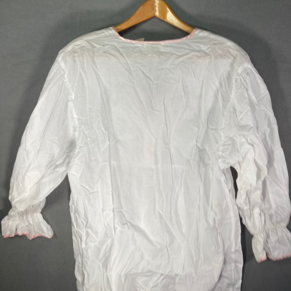 Vintage Victorias Secret Embroidered Tunic Top White Pink Cotton Blend Size L - Picture 2 of 11
